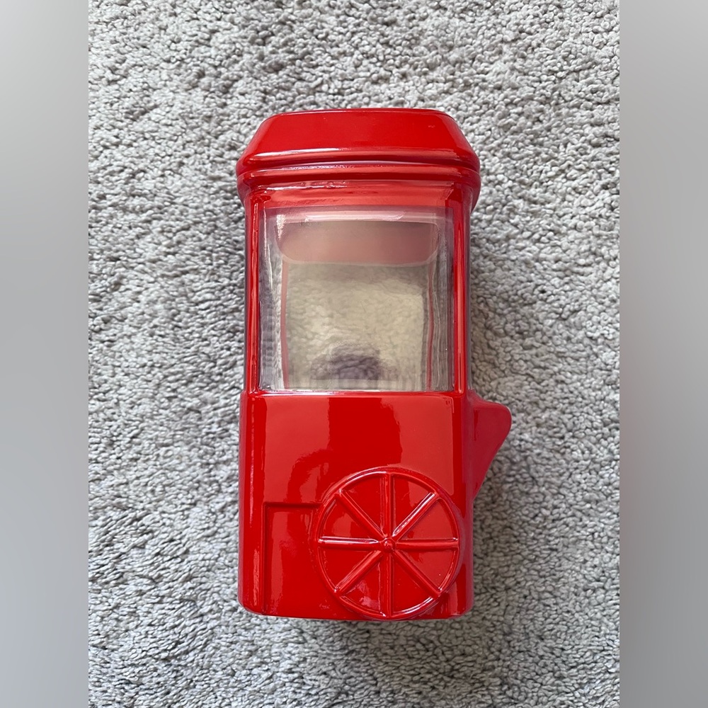 Red popcorn machine shaped glass jar with lid